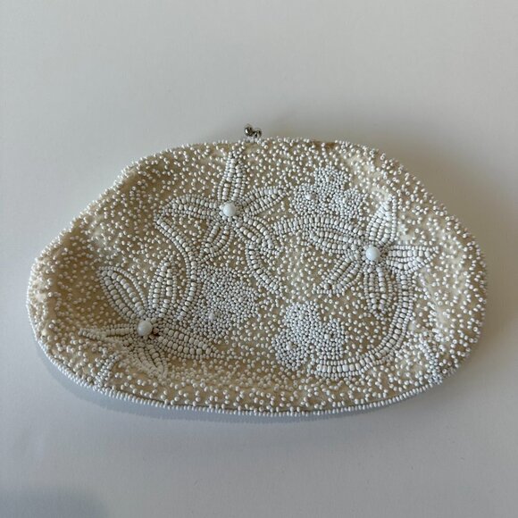 Neiman Marcus Vintage White & Cream Beaded Clutch Purse Handbag - Picture 2 of 6